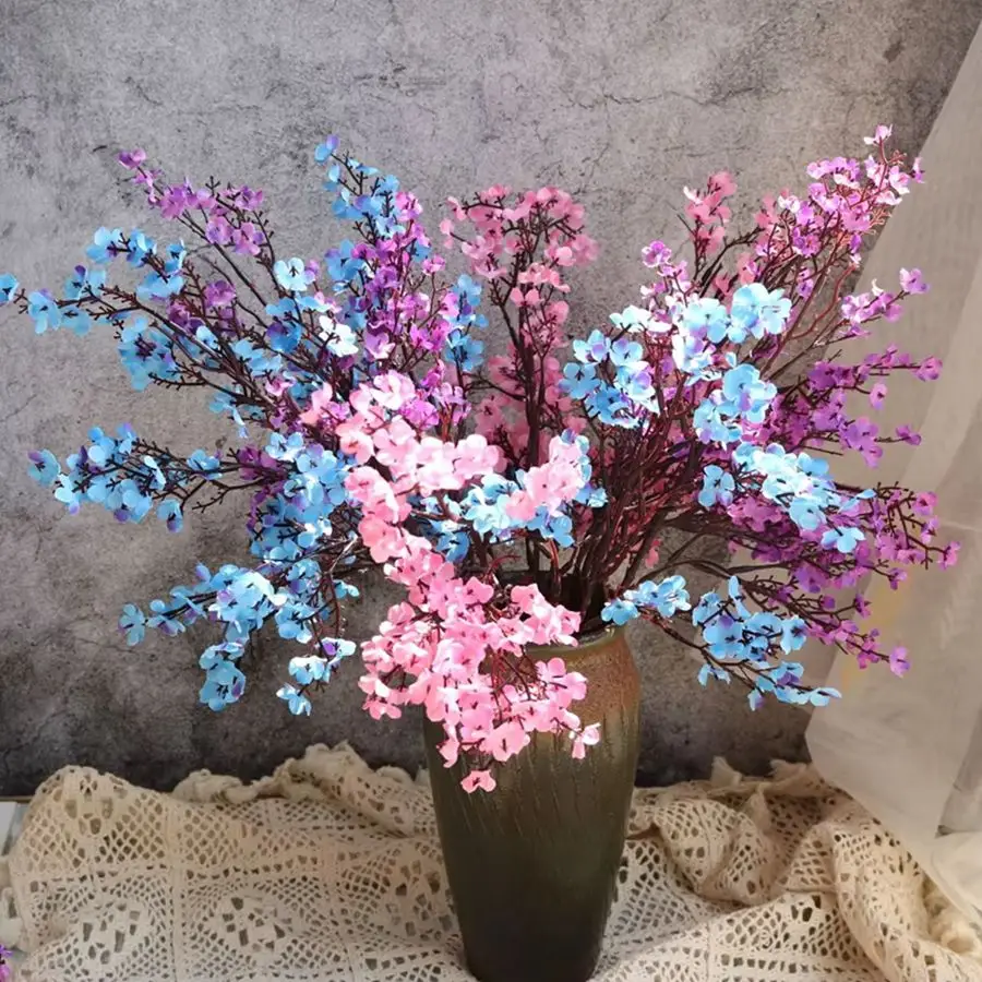 Artificial Flowers White Cherry Blossoms Gypsophila Fake Plants DIY Wedding Bouquet Vases for Home Decor Faux Festival Branch