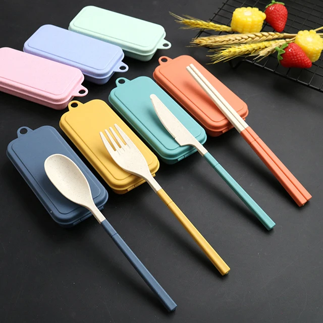 Couverts de voyage pour Camping en plein air, boîte à couverts portables,  baguettes fourchette cuillère étudiant vaisselle de cuisine 3  pièces/ensemble - AliExpress