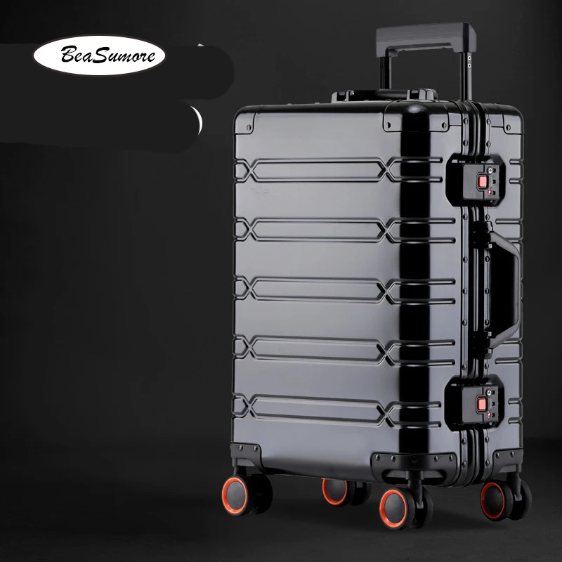 Pull Bar Suitcase 100% Aluminum-magnesium alloy Rolling Luggage Spinner 20/24/29 inch Women Metal Trolley Men Business Suitcase Wheels