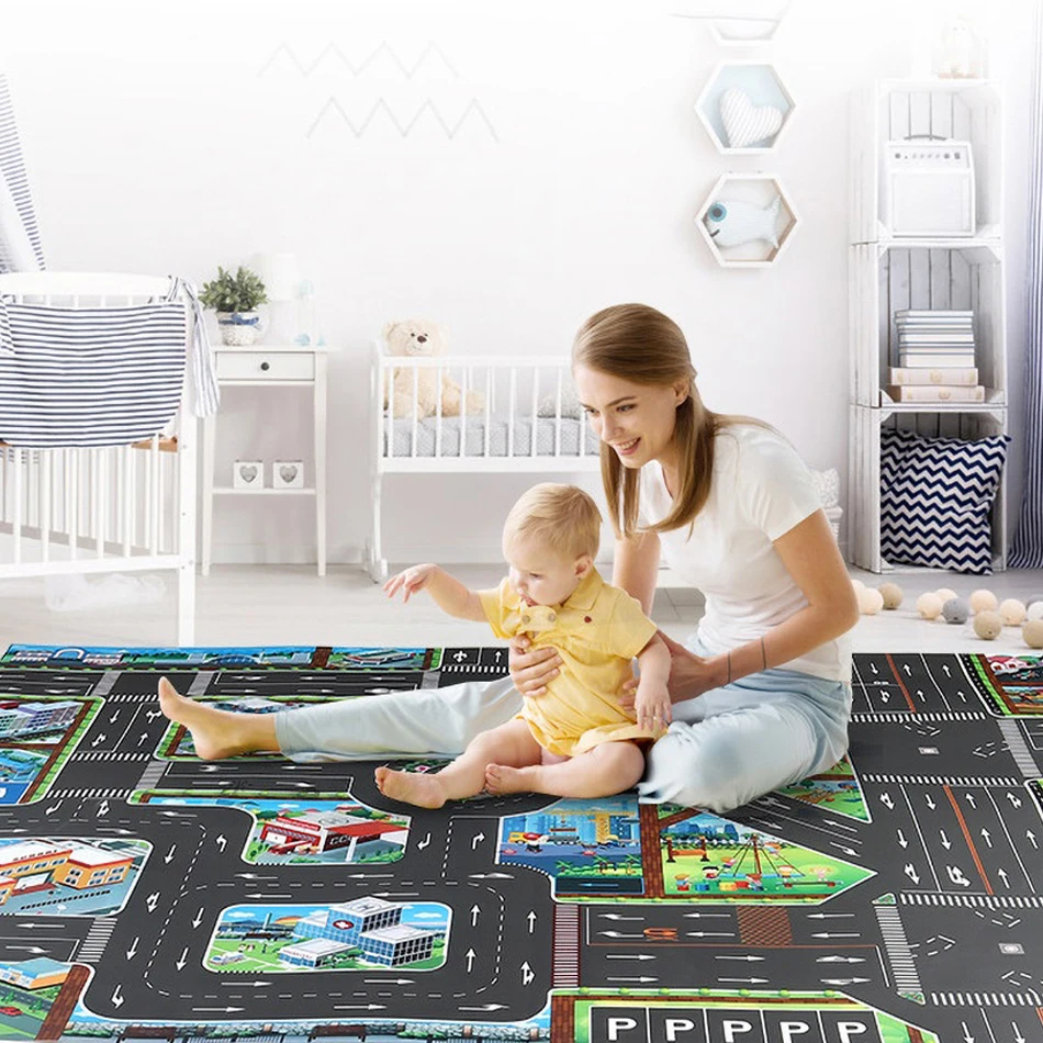 Cartoon City Traffic Rug Baby Play Mat Road Carpet 6 Toys Cars Children Christmas Birthday Party Gift Playmat Educational Mat baby play mat play mat