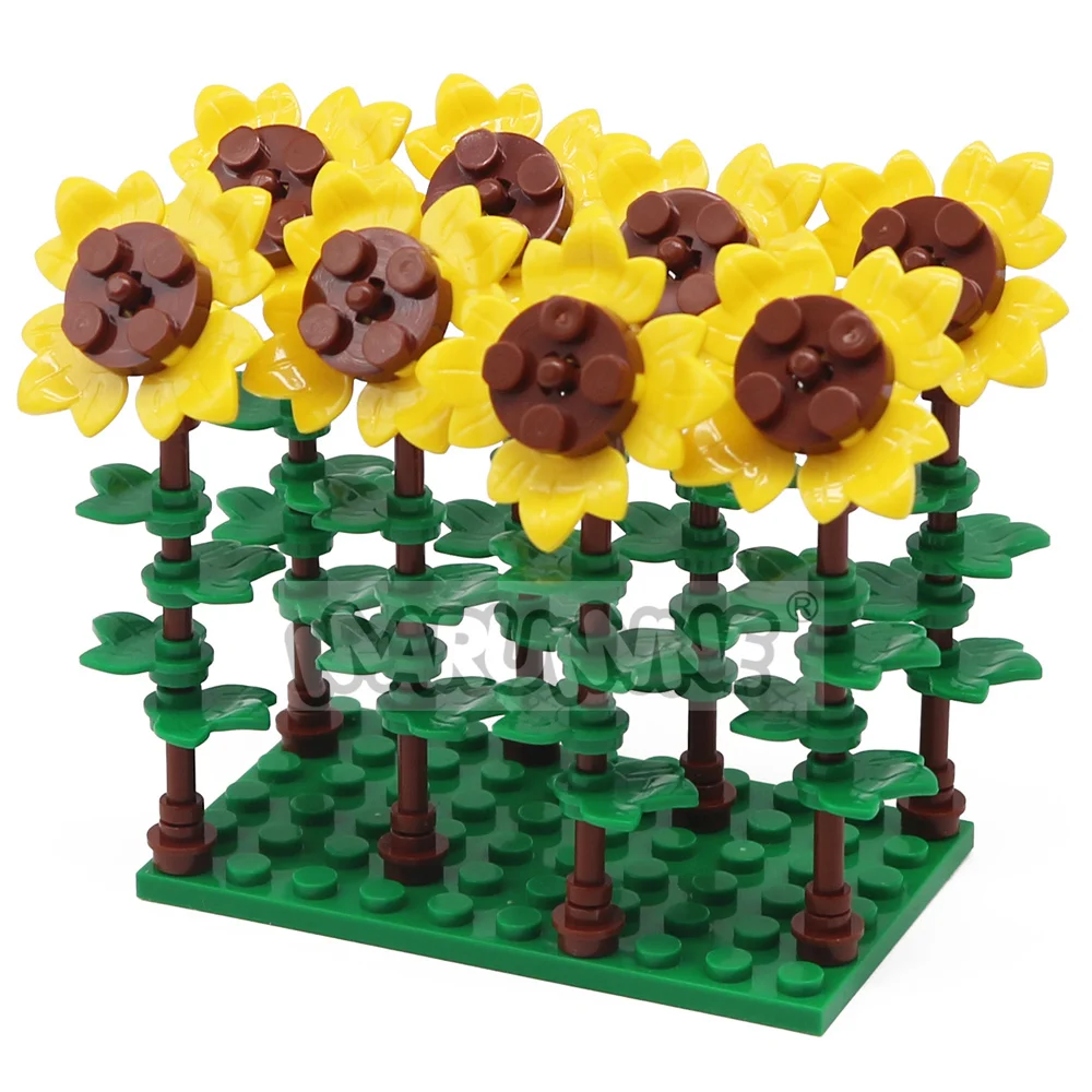 MARUMINE 105PCS 해바라기 빌딩 블록 세트 MOC 크리 에이 티브 가든 농장 장면 벽돌 건설 모델 키트 액세서리 3260 3036