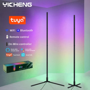 투야 RGB 플로어 램프, 스마트 앱 원격 제어, 모던 코너 플로어 조명, 분위기 LED 스탠드 조명, 축제 장식, 180cm