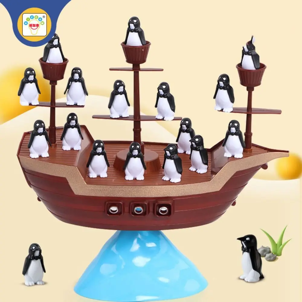 1 set Educational Penguin Pirate Ship Balance Game Interactive Learning Pirate Boat Game Toy Stackable Parent-child