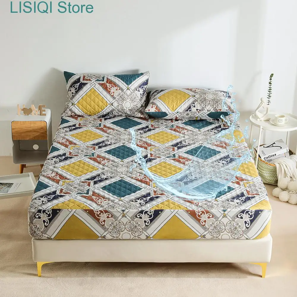 

New Black Pattern Waterproof mezzanine Fitted Sheet Home Bed Cover Summer Spring Winter Mattress Covers (no pillowcase)