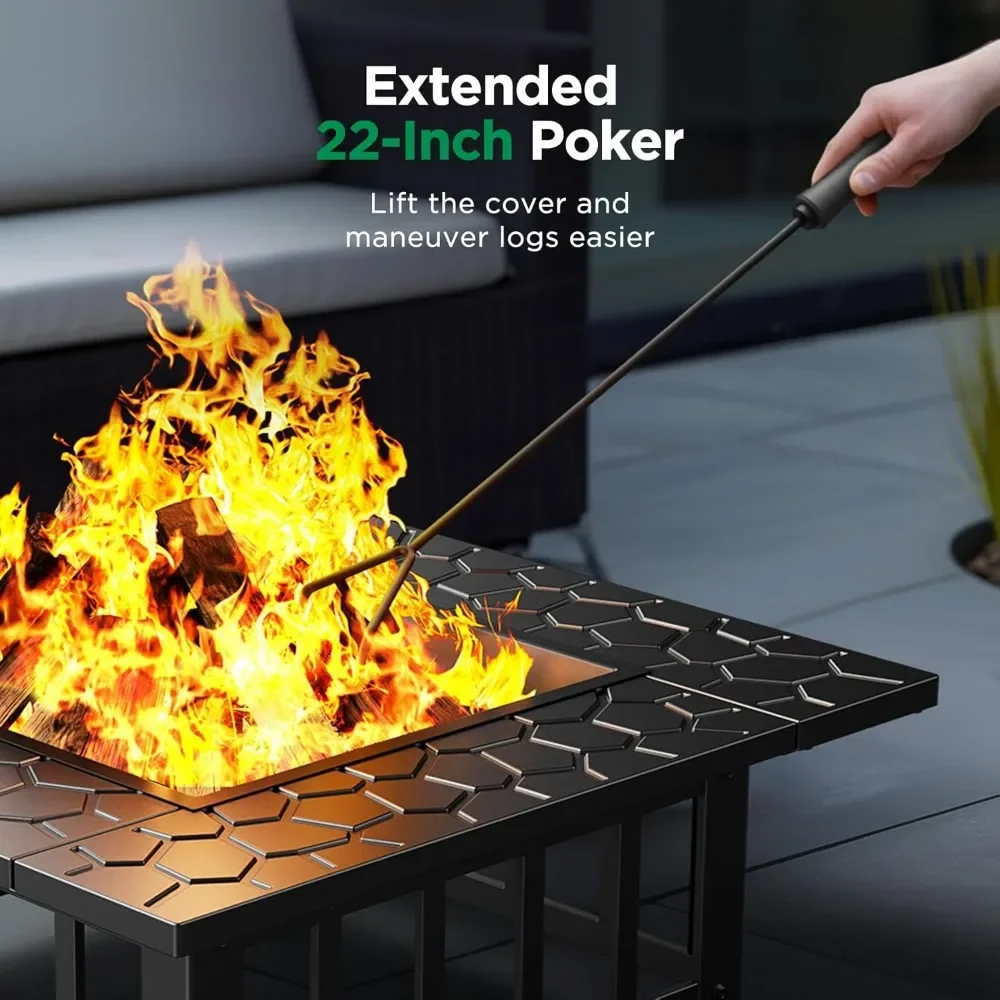 32 Inch 3-in-1 Multi-purpose Outdoor Fire Pit Table Spark Screen 22 Inch Fire Club Rain Cover