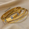 Bracelets plaqués or pour femmes et hommes, 3 pièces, mauvais œil, simples, fins, manchette en acier inoxydable, bijoux cadeaux de fête quotidiens