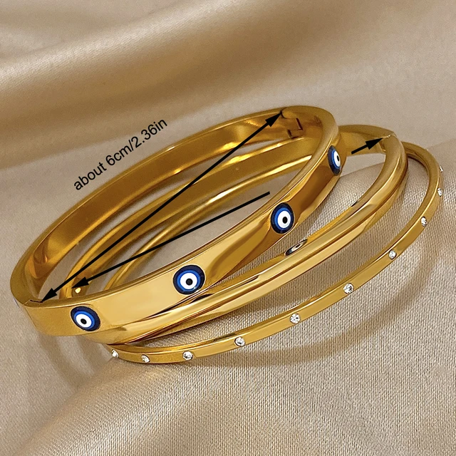 Bracelets plaqués or pour femmes et hommes, 3 pièces, mauvais œil, simples, fins, manchette en acier inoxydable, bijoux cadeaux de fête quotidiens