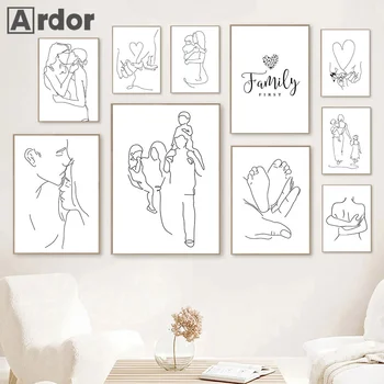Citazioni familiari Stampe Mamma Papà Disegno a tratteggio astratto Tela Pittura Figlio Figlia Wall Art Poster Immagini Soggiorno Home Decor