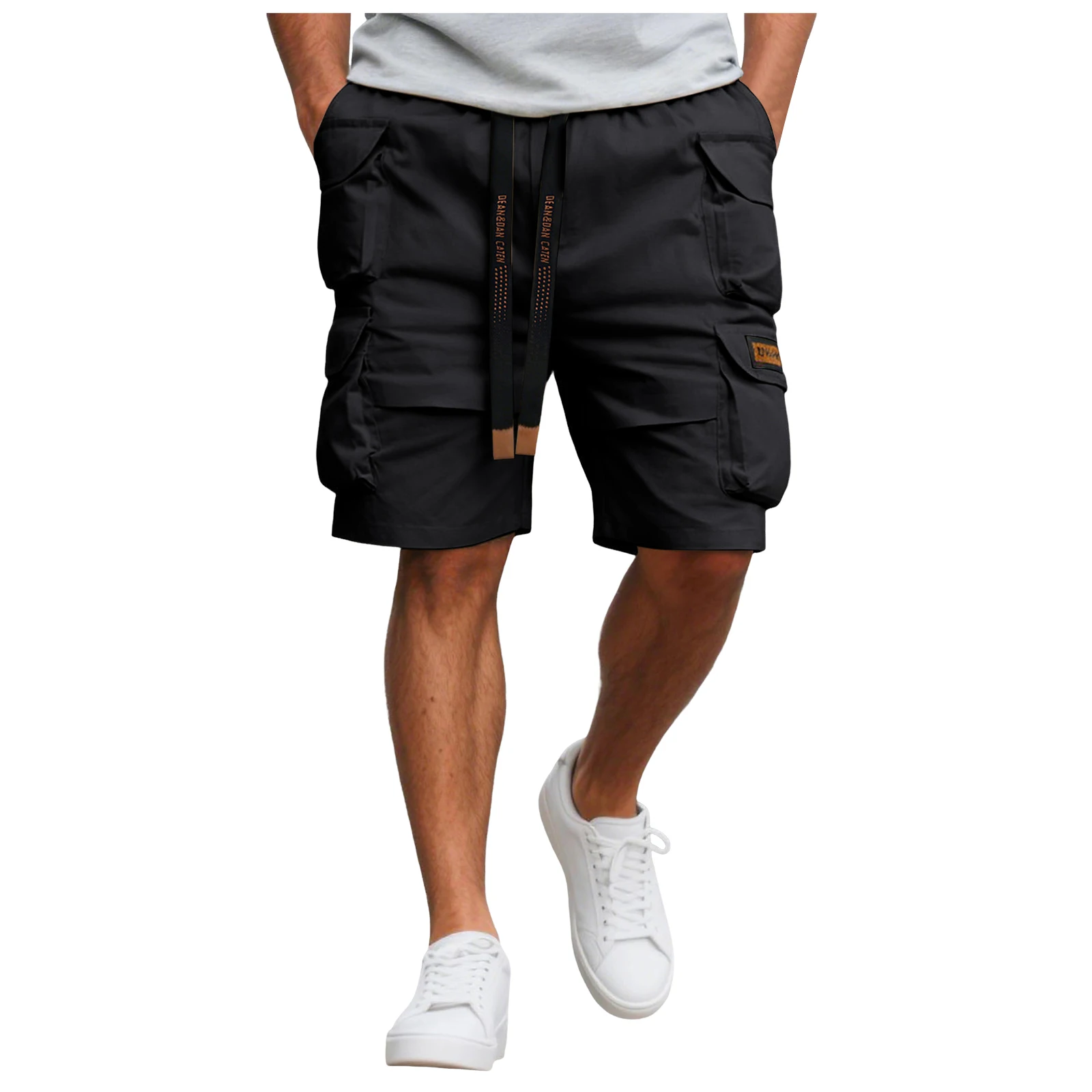 Men’s oversized cotton cargo shorts with elastic waist casual gym jogging shorts 04