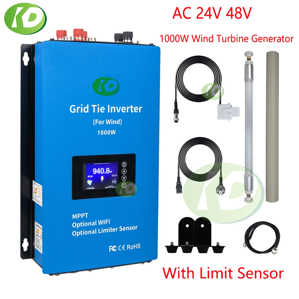 Mppt 1000W Energia Eolica Su Griglia Inverter Con Sensore Di Limite Microinverter Trifase Per Generatore Eolico Ac 24V 48V