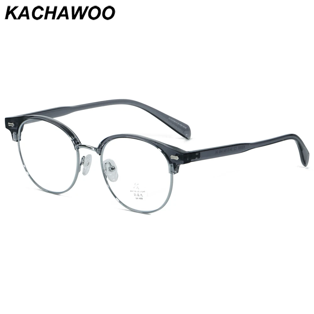 

Мужские и женские круглые очки Kachawoo, синие, зеленые, серебристые полуметаллические очки в стиле ретро, оправа для компьютера, унисекс, tr90