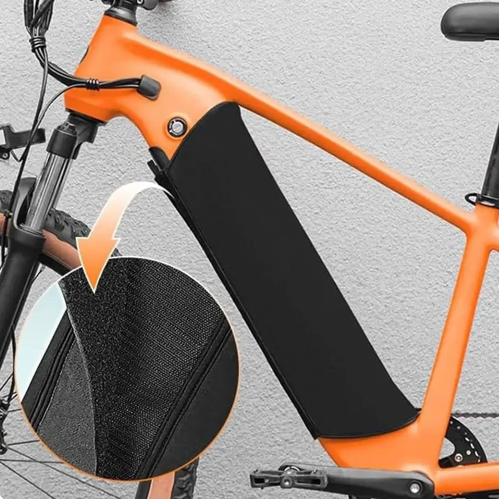 SPORTARC insulated neoprene weatherproof ebike battery cover sleeve in matte black  Thermal neoprene ebike battery protective cover installed on downtube frame