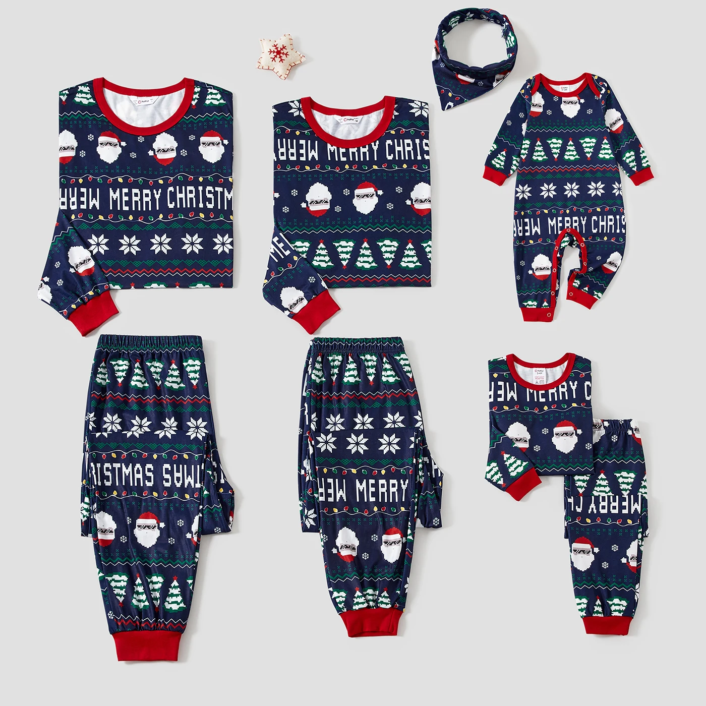 thumbnail image 2 of Conjuntos de pijamas familiares a juego con estampado de Papá Noel y copos de nieve navideños (resistentes al fuego), 2 of 5
