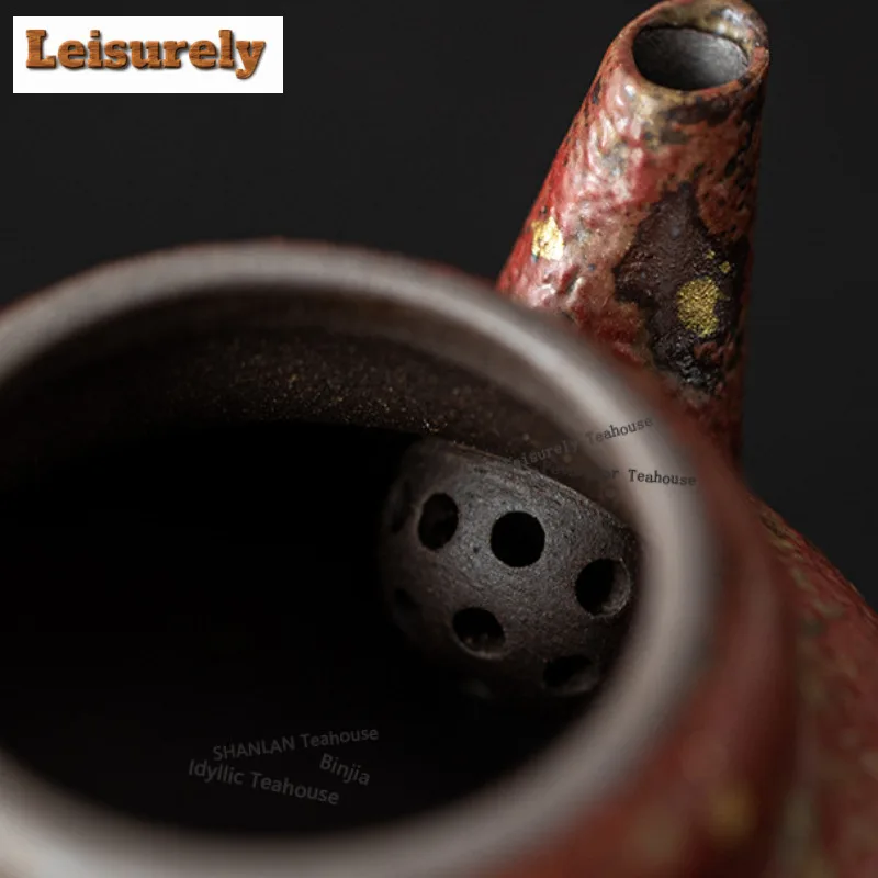 125ML Red Mountain Sprinkled Gold Gourd Teapot Zen Tea Infuser Pot Tea Soaking Kettle With Ball Hole Teaware Accessories Craft