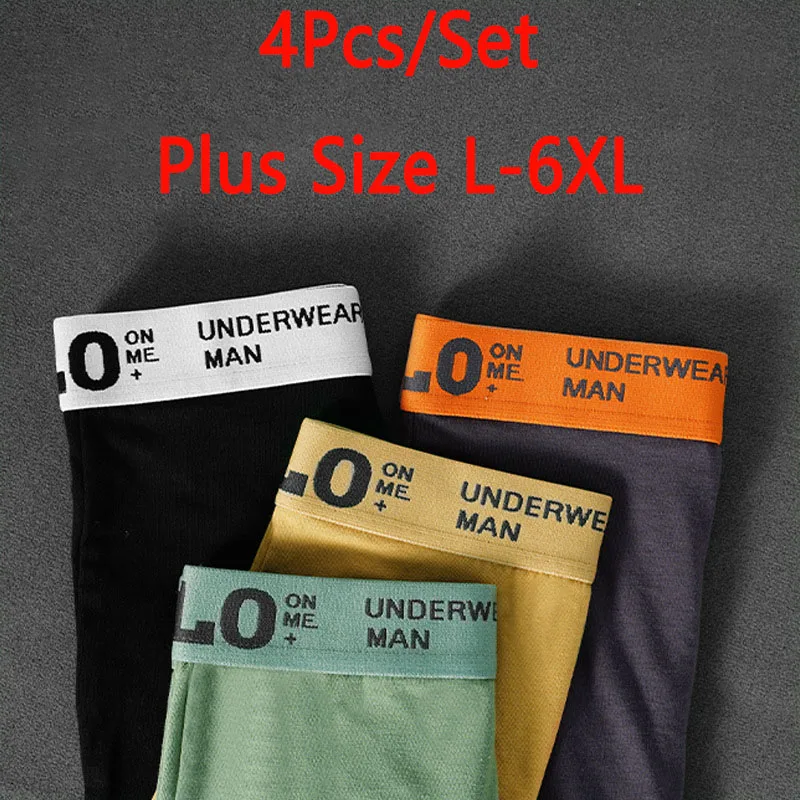 4Pcs Plus Size 6XL Boxer Mens Underwear Men Cotton Underpants Male Pure