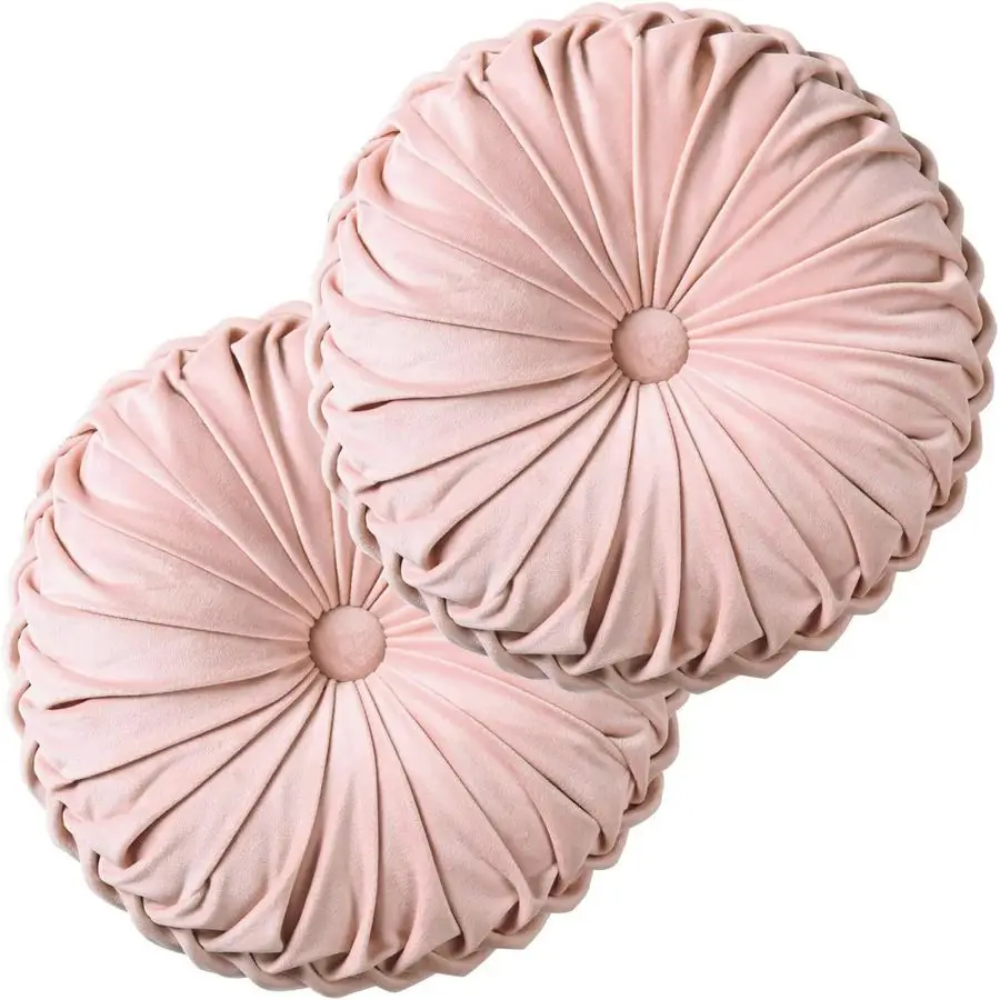 Ruched velvet round throw pillow - front view (set of 2)