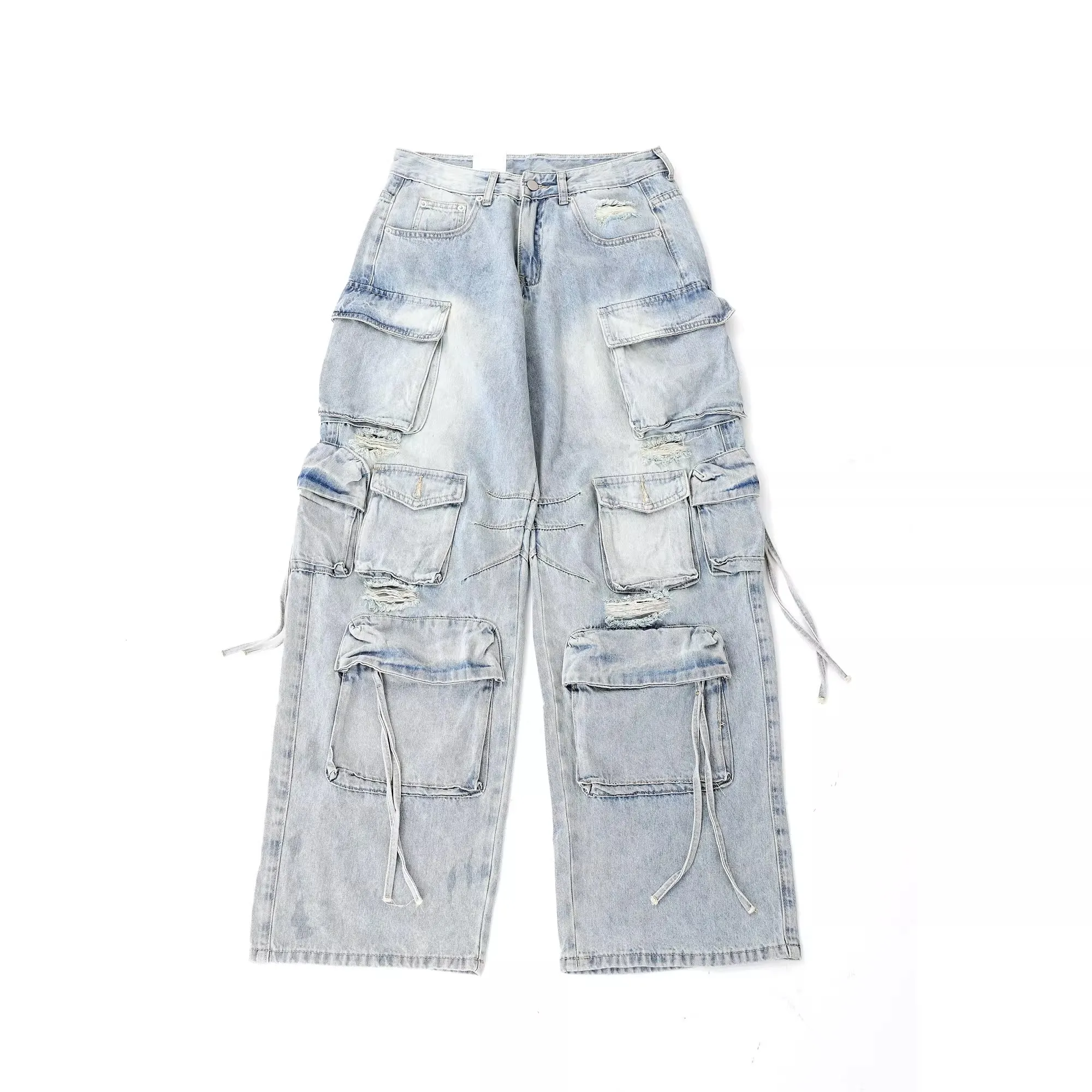 New Heavy Industry Multi-Pocket Washed Cargo Pants Women Y2K 