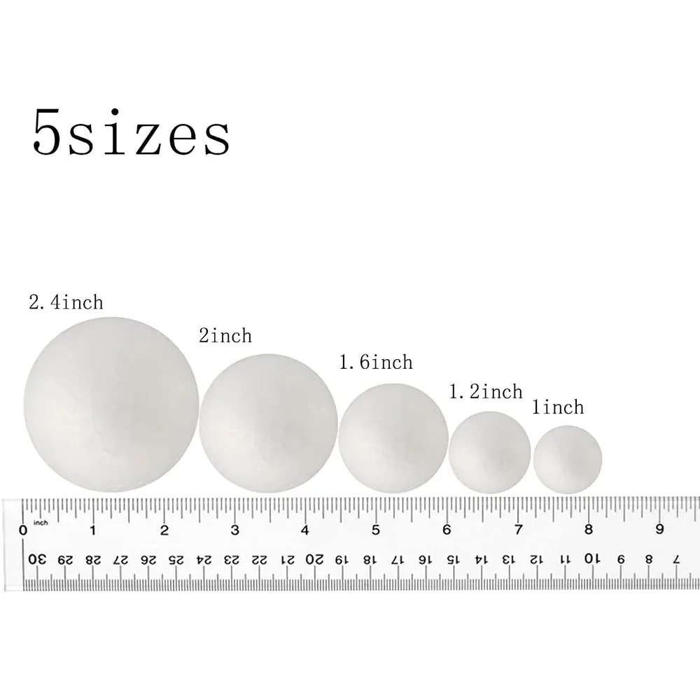 50 Pack Craft Foam Balls, 5 Sizes(1-2.4 Inches) White Polystyrene