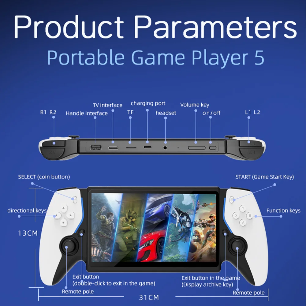 Portable Handheld Game Console, 256GB Storage, 7-Inch IPS Screen, Supports 30+ Retro PS1 and CPS2 Games and Emulators. - 6