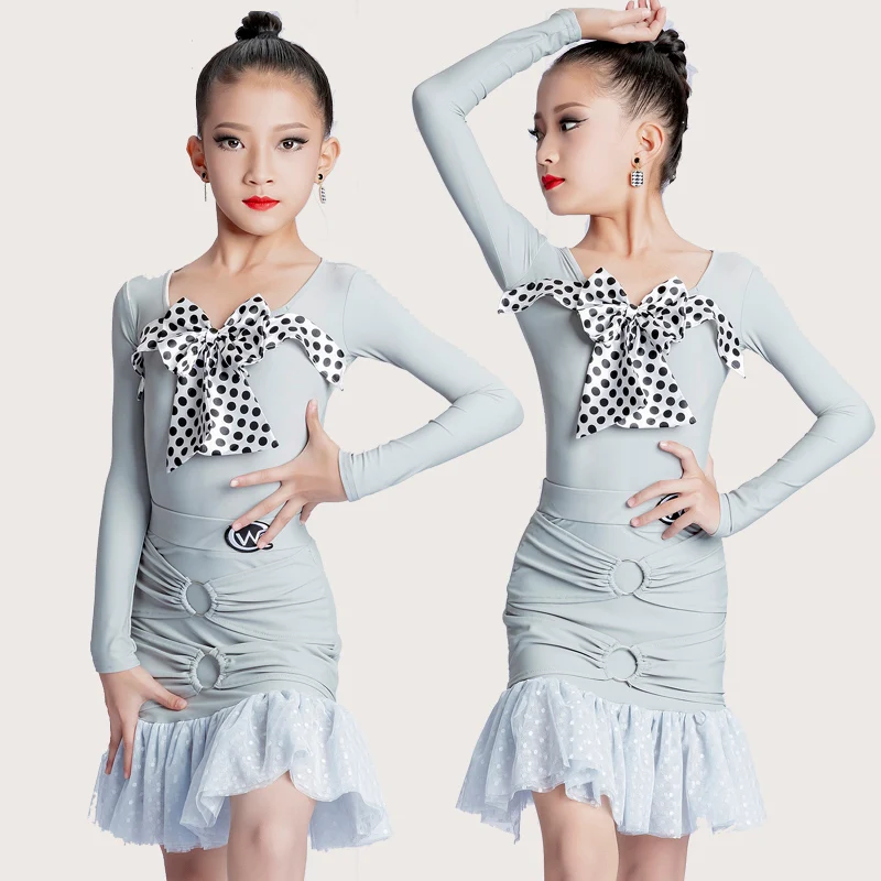 

Latin Dancing Clothes For Girls Blue Dancewear ChaCha Competition Outfit Bodysuit Skirt Samba Rumba Satage Costume DL10127