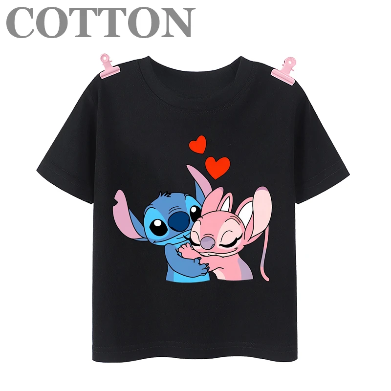 thumbnail image 1 of Camisetas de algodón para niños de moda de verano con múltiples estampados de manga corta y cuello redondo de Disney Stitch Anime, 1 of 5