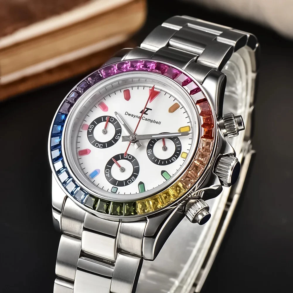 

39mm VK63 Movement Men Quartz Watch Sapphire Glass Mirror Solid 316L Stainless Steel Case Fashion Dial Business Chronograph