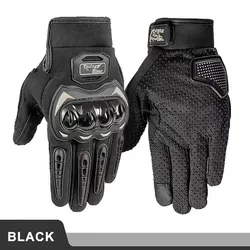 Premium Black Leather Motorcycle Racing Gloves for Men - All - Season Riding Gear (Black)