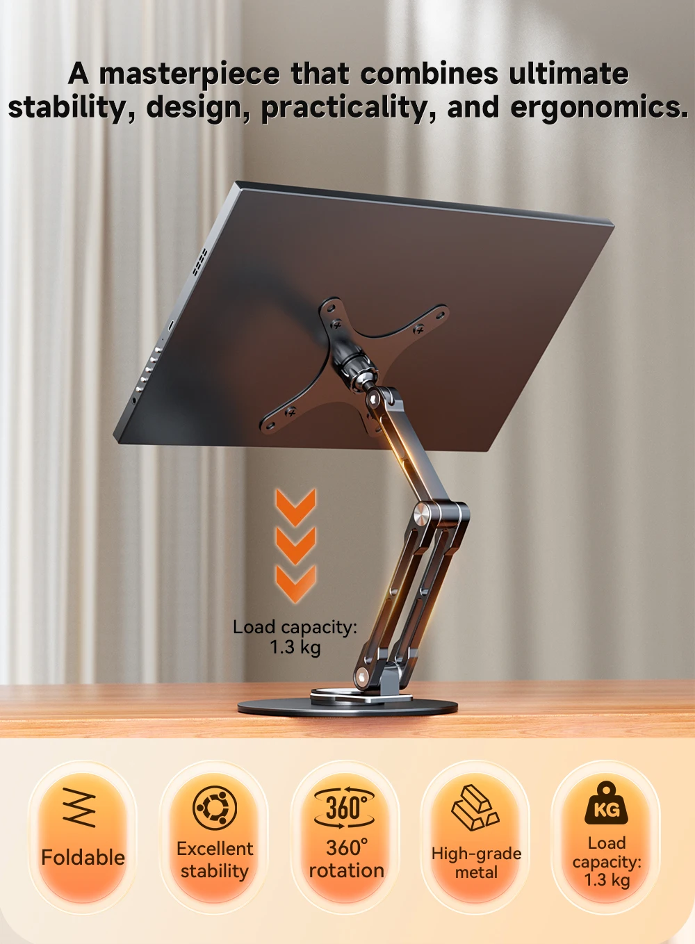 Adjustable VESA-Compatible Monitor Stand with Swivel and Tilt Features