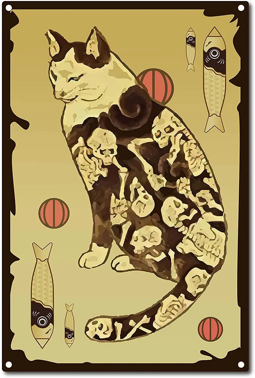 

Japanese Ninja Samurai Cat Tattoo Metal Tin Sign Retro Poster Plaque for Cafe Bar Pub Shop Decoration