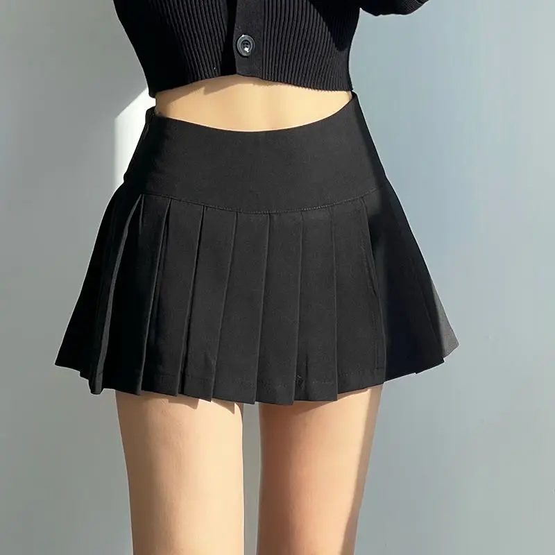 Lucyever Pleated Skirts Women Sexy Slim Side Split Anti-Glare Mini Skirt Female All-Match Solid Color High Waist A Line Skirt