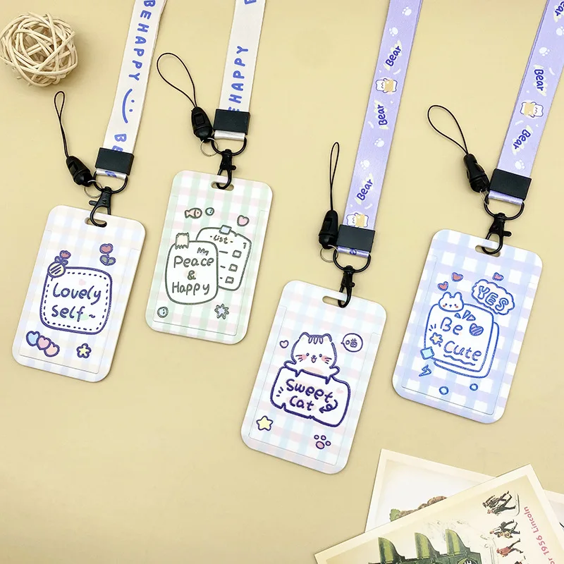 

Fashion Cartoon Text Lanyard Card Holder of Holder Student Campus Card Credit Card Bank Card Protection Card Set Employee Gift