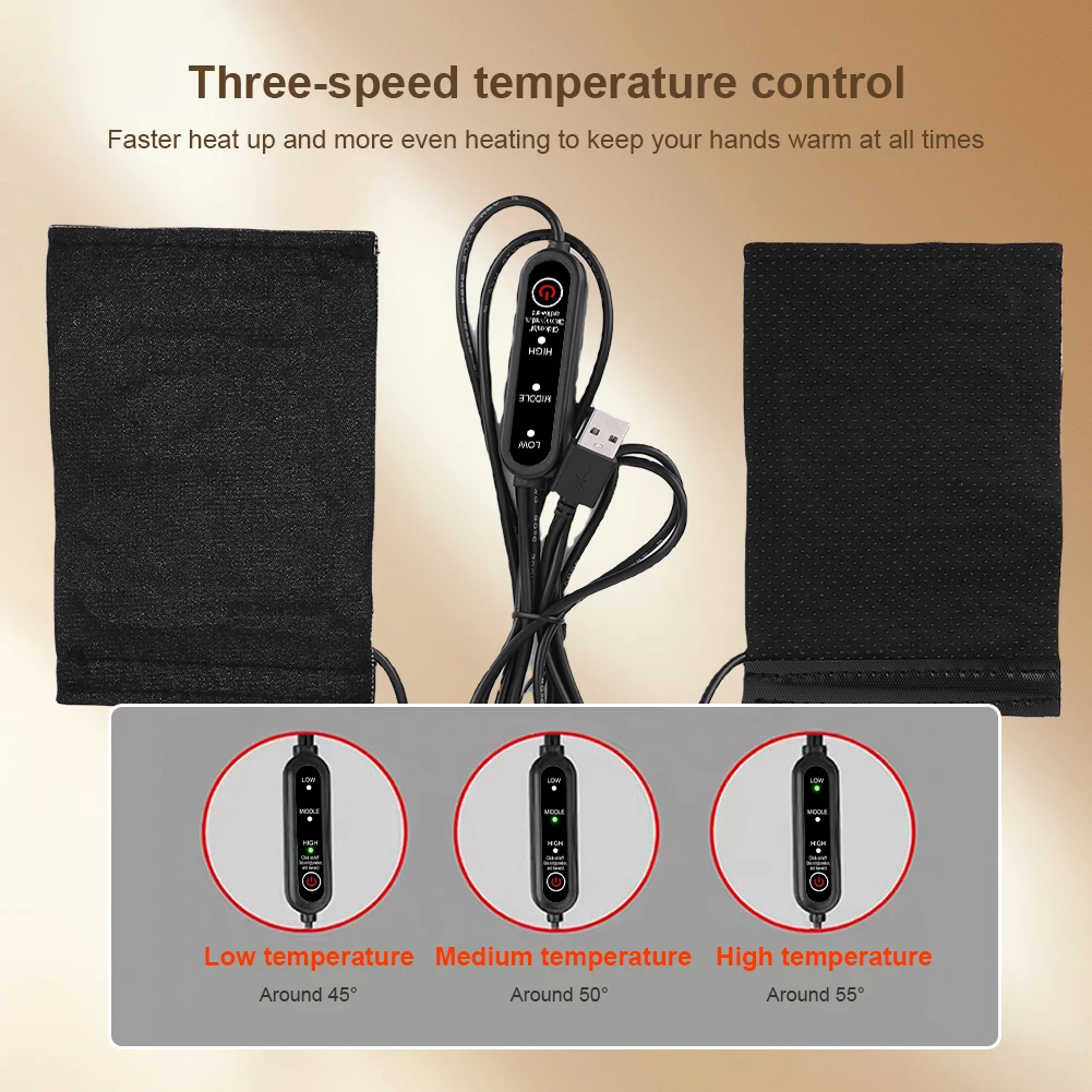 Motorcycle Heated Grips Handlebars Cover 3 Gear Adjustable USB Electric Handlebar Heater Hot Grip Hand Warmer for Outdoor Riding