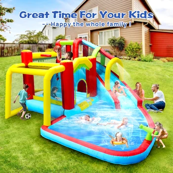 Inflatable Slide Water Park Trampoline Bouncing House Outdoor Garden For Endless Fun to Kids with Blower and Toys 6