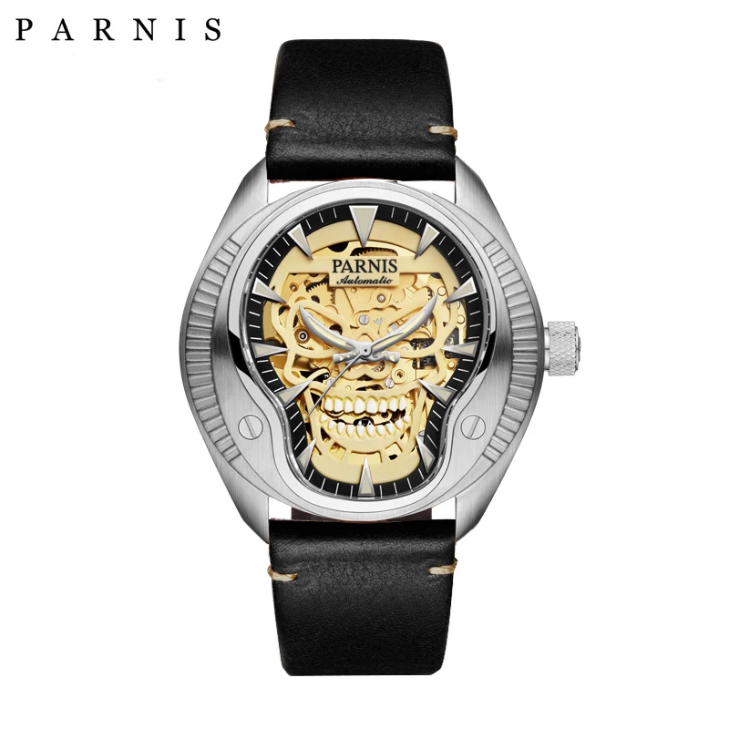 

Casual Parnis 43MM Silver Case Men Mechanical Watches Sapphire Glass Leather Strap Automatic Men's Luminous Watches reloj hombre