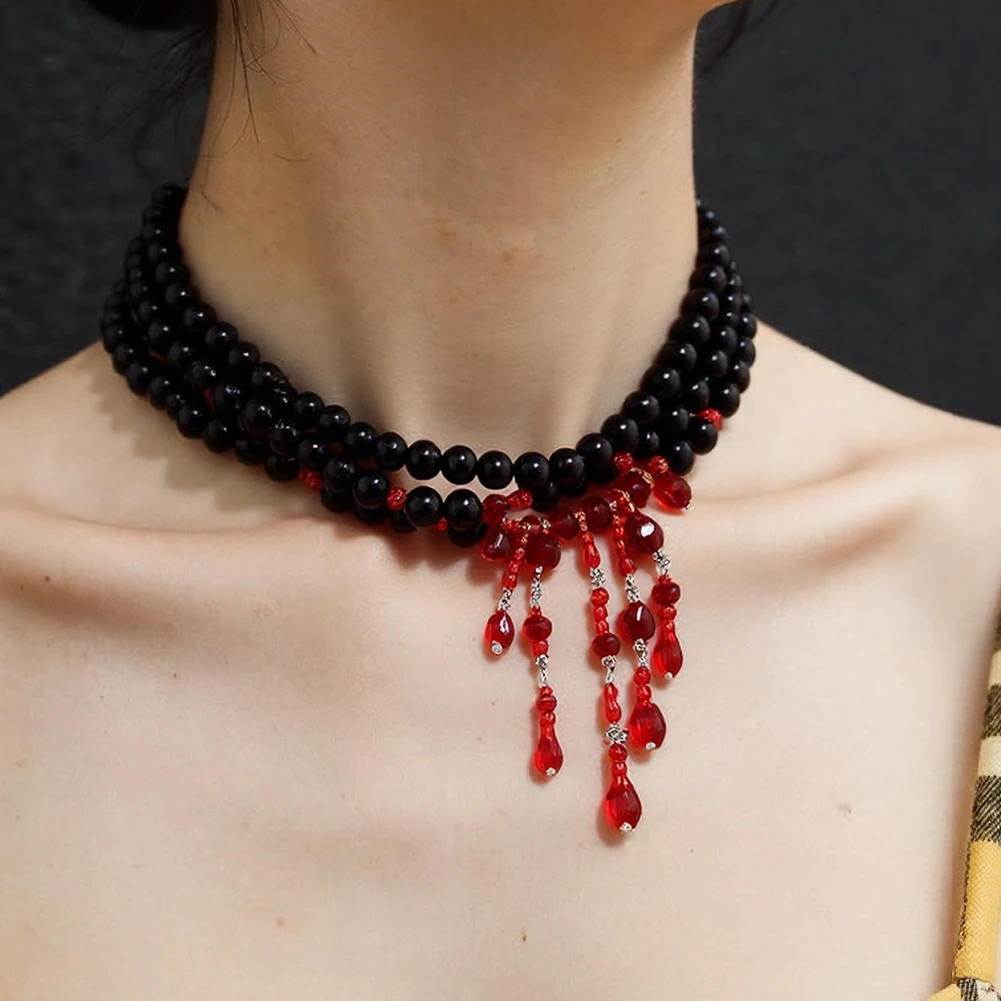 Collier gothique à franges en forme de goutte de sang, multi