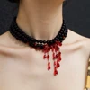 Collier gothique à franges en forme de goutte de sang, multicouche, ras du cou en perles de sang, pour femmes, bijoux fantaisie, cadeaux