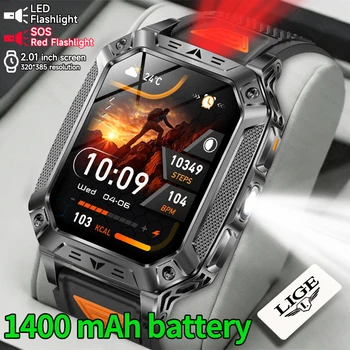 LIGE New Military Outdoor 1400mAh Large Battery Smart Watch 2.01" AMOLED IP68 Waterproof Voice Call Sports Men Fitness Bracelet 1