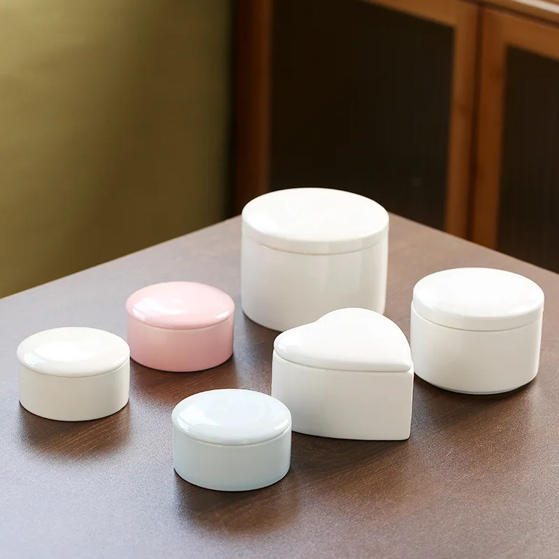 simple round ceramic jewelry storage box jewelry jar makeup box 3