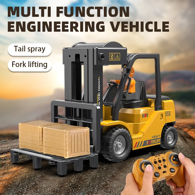 RC Cars 2.4Ghz Remote Control Forklift Truck Engineering Vehicles Cranes Liftable Spray Simulated Sound Children Gift