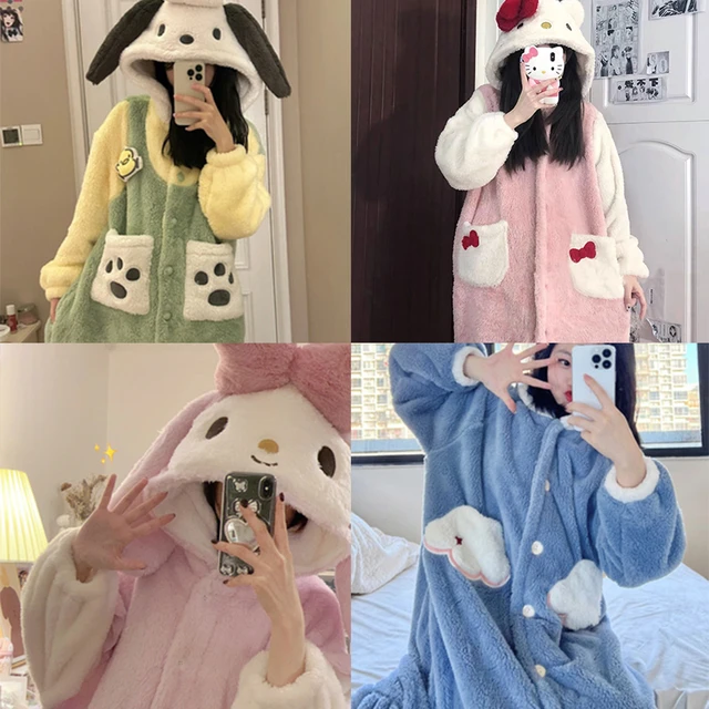 Sanrio minha melodia inverno nova moda pijamas y2k roupas thicked com capuz  quente bonito casa conjuntos de pijama feminino dos desenhos animados plush  sleepwear - AliExpress