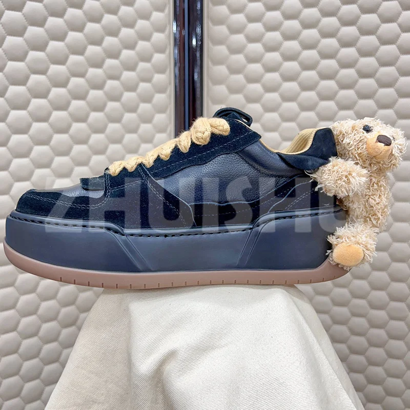

Women Flat Shoes 2023 Spring Autumn New Soft Little Bear Decor Round Toe Thick Bottom Casual Shoes Simplicity Comfort Loafers