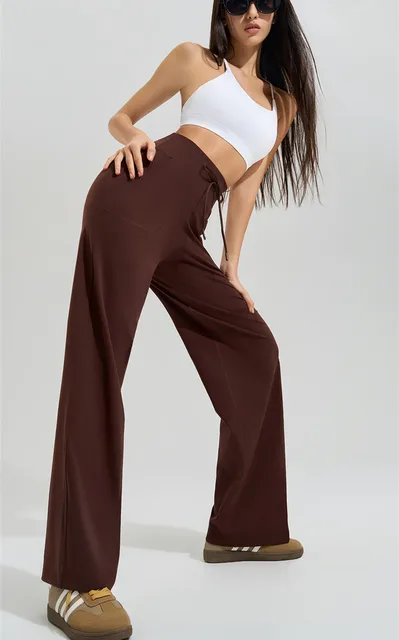 Women's High Waist Stretch Yoga Pants with Pockets Drawstring Quick Dry Loose Running Pants Gym Outdoor Training Wide Leg Pants 3