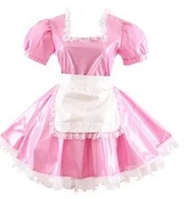 

New pink and red stitched lockable PVC sissy maid Mini Dress