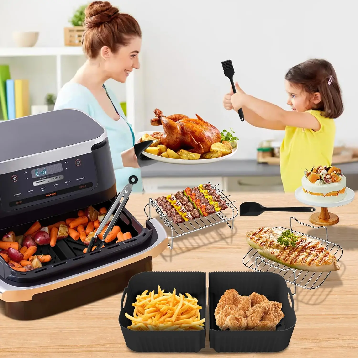 Reusable Silicone Air Fryer Tray and Cooking Utensils Set