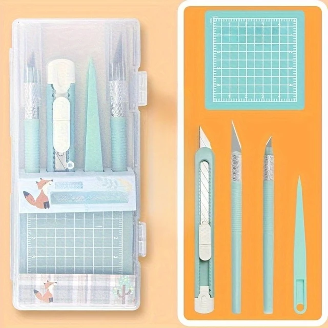 5pcs/Set Professional Scrapbook Tool Set - Carving Knives, Non-Slip Mats, Precision Tweezers & Pens for Detailed Paper Crafting 1