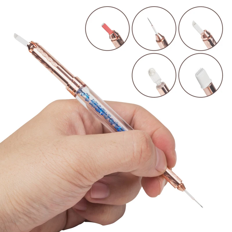 

Rose Gold Manual Double Crystal Acrylic Tattoo Pen With Cap Microblading Permanent Makeup Eyebrow Tool 2 Usage Fog Round Needles