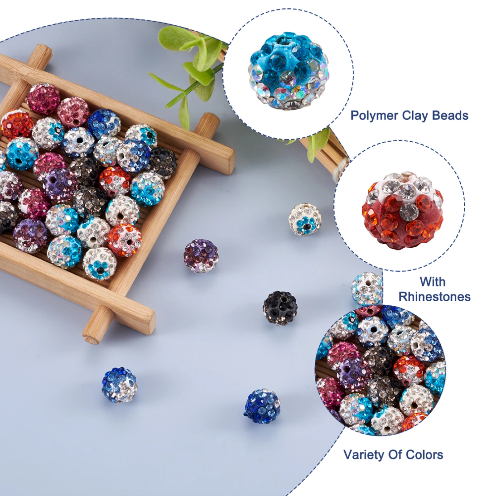 64Pcs 10mm Handmade Polymer Clay Rhinestone Crystal Ball Beads Spacer Charms For Bracelet Necklace Earring DIY Jewelry Making