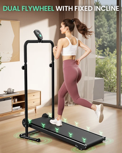 7012-3353ae.jpg Non-Electric Treadmill with Dual Flywheel & Fixed Incline - Motorless Treadmill with LCD Monitor,Non-Slip Belt,for Home/Gym Use