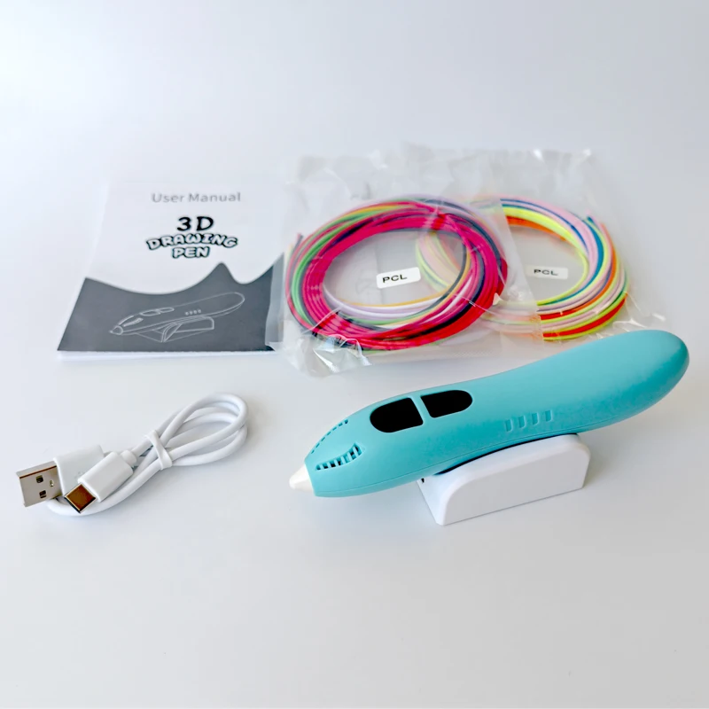 CRH Super Low Tem 3D Printing Pen-Includes 3D Pen, 12 Colors of PCL Filament Refill with Stencil Guide and User Manual, Blue