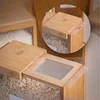 Bamboo Wooden Grain Storage Box Airtight Square Kitchen Pantry Organizer Transparent Food Container for Rice Cereal Dry Goods 3